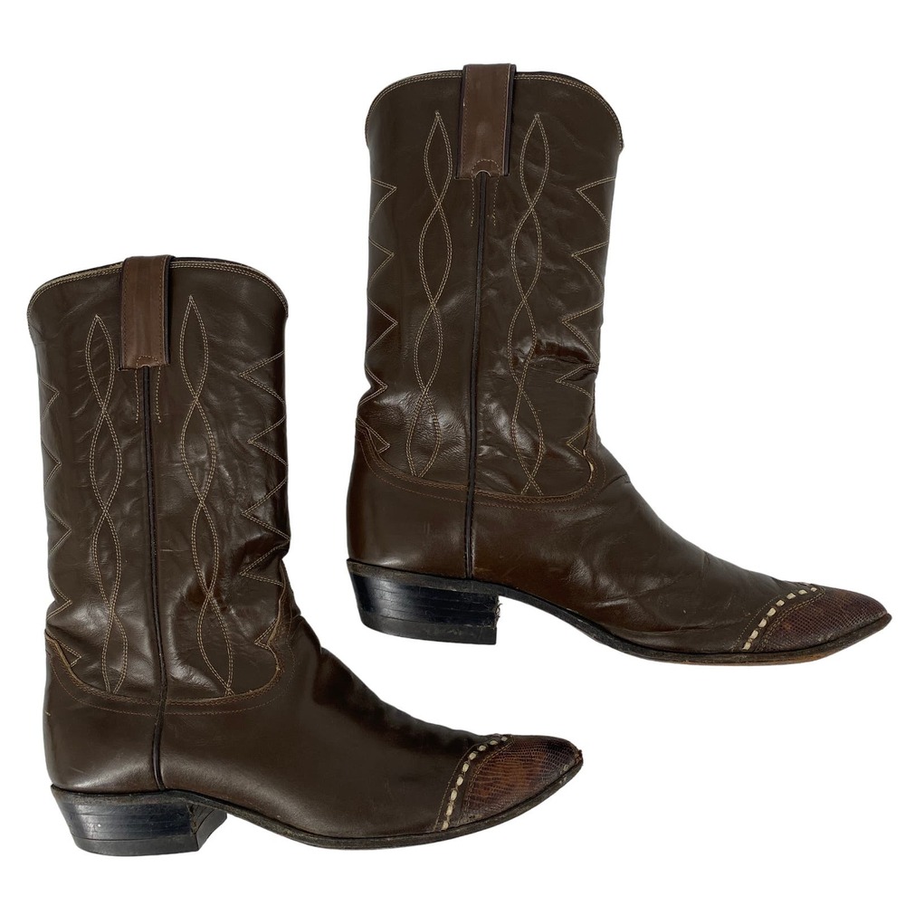 Vintage Justin Cowboy men 9AA Classic Western Two Tone Wing Tip boots L4050 - Picture 1 of 8